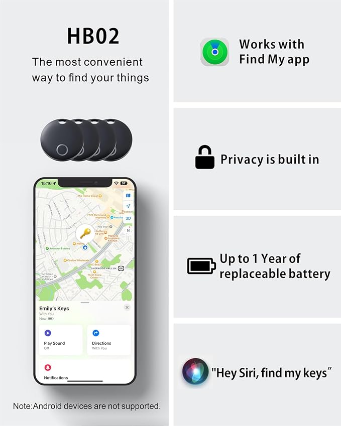 Air Tracker Tag, Bluetooth Tracker-4 Pack Works with Apple Find My (iOS Only), Smart Tags for Luggage, Keys, Backpack, IP67 Waterproof
