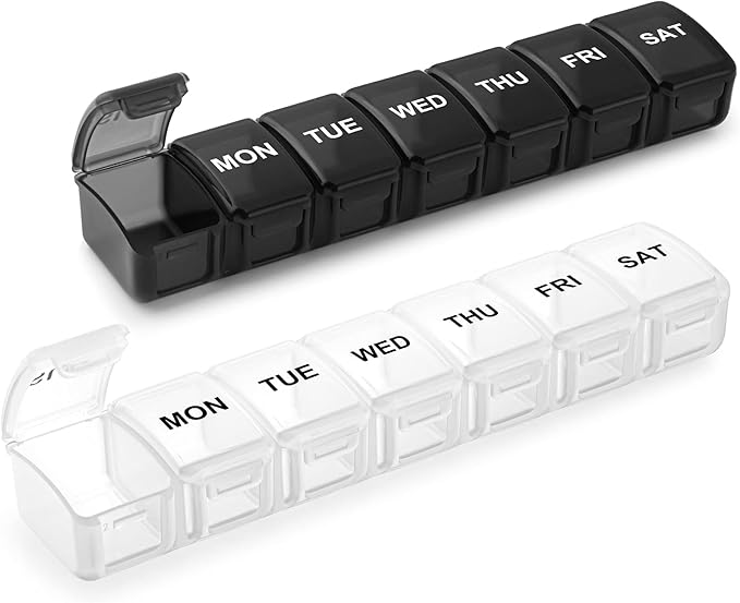 Small Pill Organizer 2 Times a Day, 2 Pack 7 Day Pill Box 1 Time a Day, Travel Friendly Day Night Vitamin Organizer, Weekly AM PM Pill Case Container