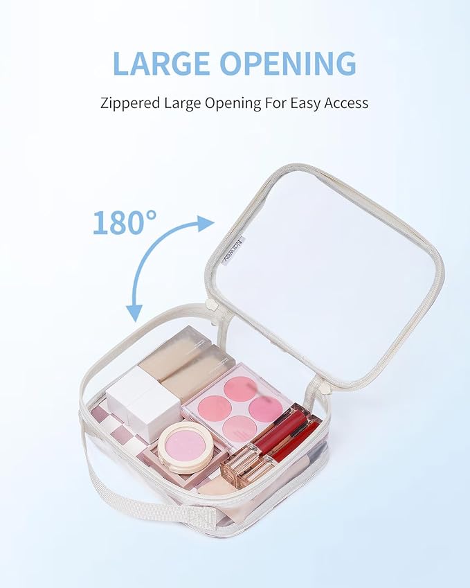 Narwey TSA Approved Clear Toiletry Bag for Travel, Waterproof PVC Clear Makeup Bags, Portable Compact Cosmetic Bag Make Up Organizer, Airport Airline Quart Size Compliant Bag (Dusty Pink Checkerboard)