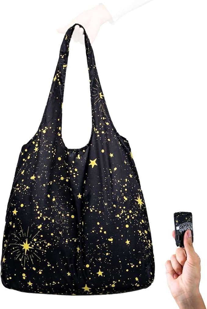 Nanobag Ultra-Lightweight Foldable Tote for Women & Men, Reusable Grocery & Travel Bag, Packable Collapsible Compact Market Essential (Standard Stars)