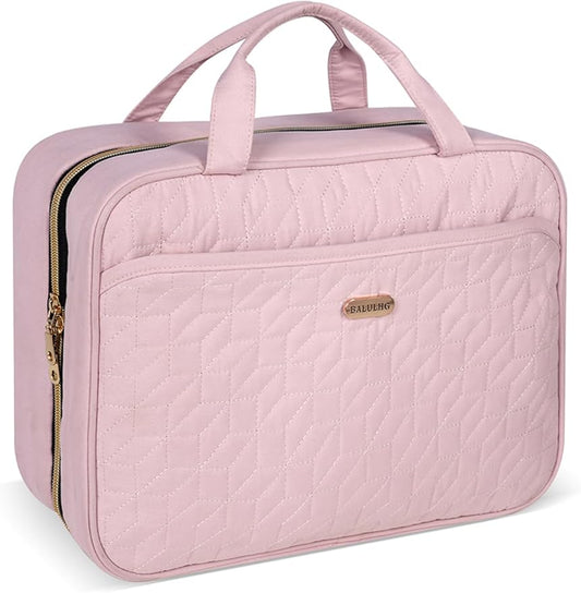 Toiletry Bag for Women, Travel Toiletry Bag with Hanging Hook Makeup Organizer, Waterproof Large Capacity Travel Bag for Accessories, Shampoo, Full Sized Container, Toiletries,Pink