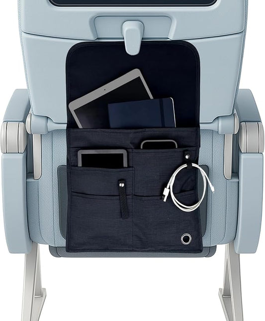 SO~MINE Airplane Pocket Organizer | Tray Table Cover | In Flight Seat Back Organizer Bag | Commuter Essential Travel Bag | Media Pouch For Flying | Travel Gift | Attaches To Luggage
