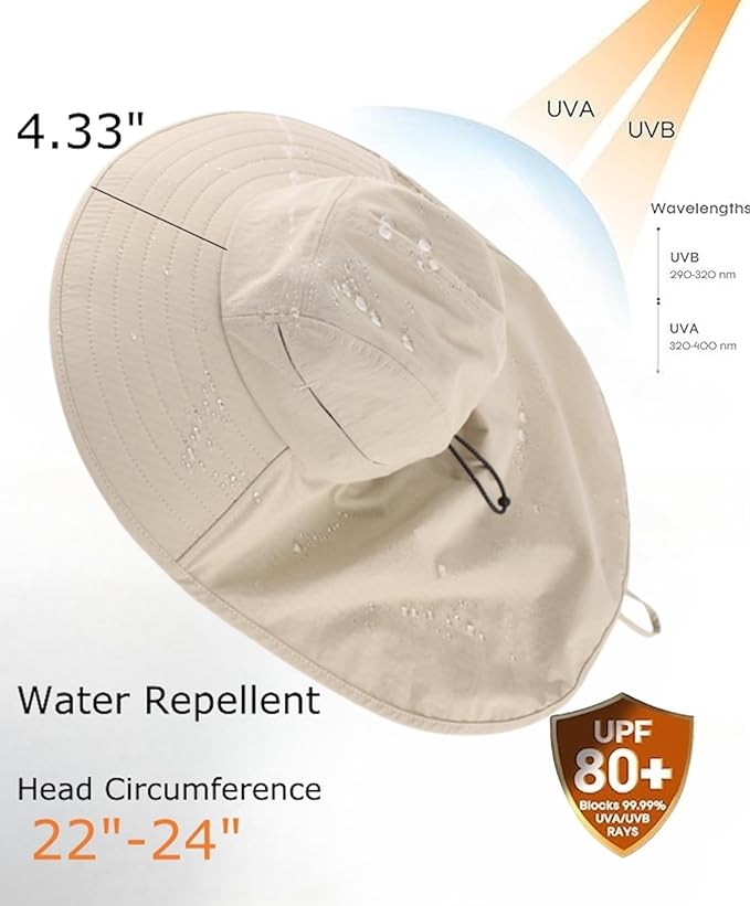 Home Prefer UPF 80+ Sun Hat for Men Women Wide Brim Sun Hat with Neck Flap Summer Safari UV Protection Gardening Fishing Hat