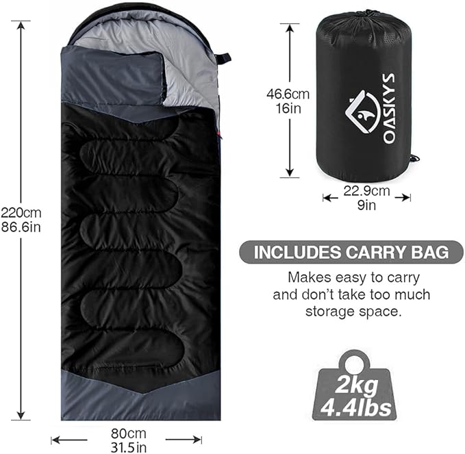 oaskys Camping Sleeping Bag - 3 Season Warm & Cool Weather - Summer Spring Fall Lightweight Waterproof for Adults Kids - Camping Gear Equipment, Traveling, and Outdoors