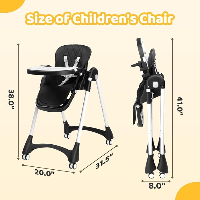 JOYMOR Foldable Baby High Chair, 4 in 1 Convertible Highchair for Eating, Height Adjustble and Multiple Recline, Compact Foldable Design for Easy Storage (Black)