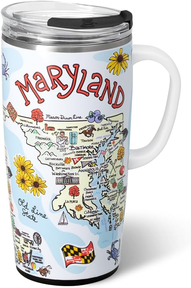 Swig Life 22oz Travel Mug, Insulated Tumbler with Handle and Lid, Travel Coffee Mug, Cup Holder Friendly, Stainless Steel 22 oz Tumbler, Reusable Insulated with Lid (Maryland)