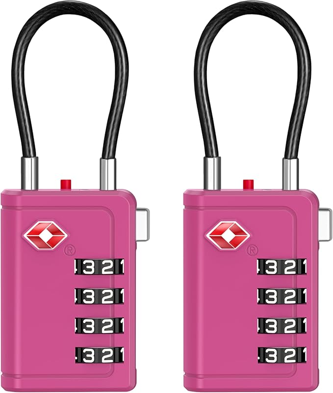 Puroma TSA Approved Luggage Travel Locks with Open Alert Indicator, 4 Digit Combination Resettable Code Zinc Alloy Lock for Suitcase, Backpack, Bag, Toolbox, Locker (2 Pack, Rose Red)