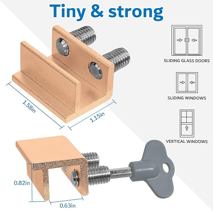 Sliding Window Locks - Adjustable Aluminum Security Locks for Horizontal & Vertical Windows (2 Sets Gold)
