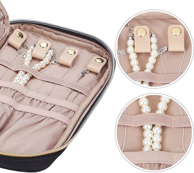 NISHEL Travel Jewelry Case, Holiday Organizer for Necklaces, Earrings, Rings, Bracelets, Watch, Black