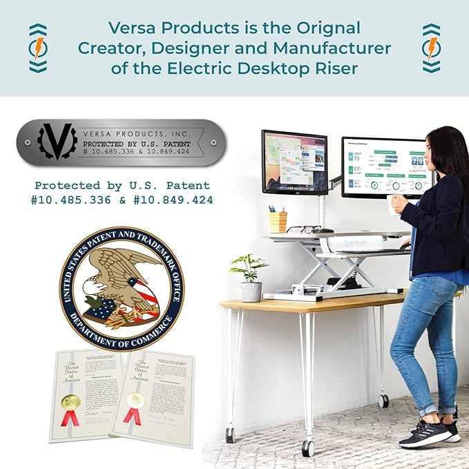 VERSADESK 48 Inch Extra Wide Electric Standing Desk Converter, PowerPro™ Height Adjustable Sit to Stand Desk Riser with Keyboard Tray, Built-in USB Charging Port, Hold 80 lbs, Maple