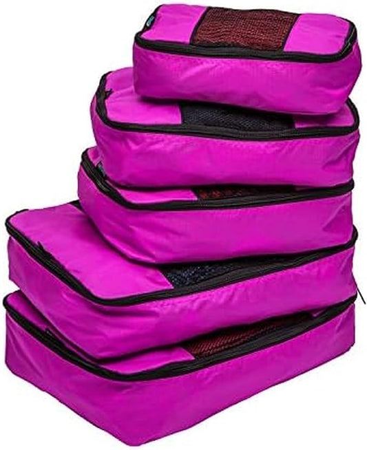 TravelWise Luggage Packing Organization Cubes 5 Pack, Pink, 1 Small, 2 Medium, 2 Large