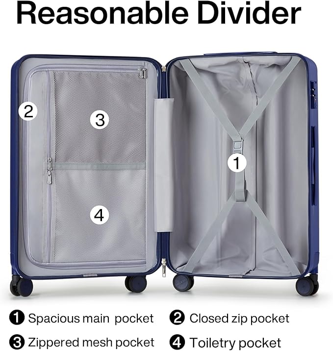 Hanke 20 Inch Carry On Luggage 22x14x9 Airline Approved Lightweight PC Hard Shell Suitcases with Wheels Travel Luggage Rolling Suitcase Travel Luggage Bag for Weekender(Dark Blue)