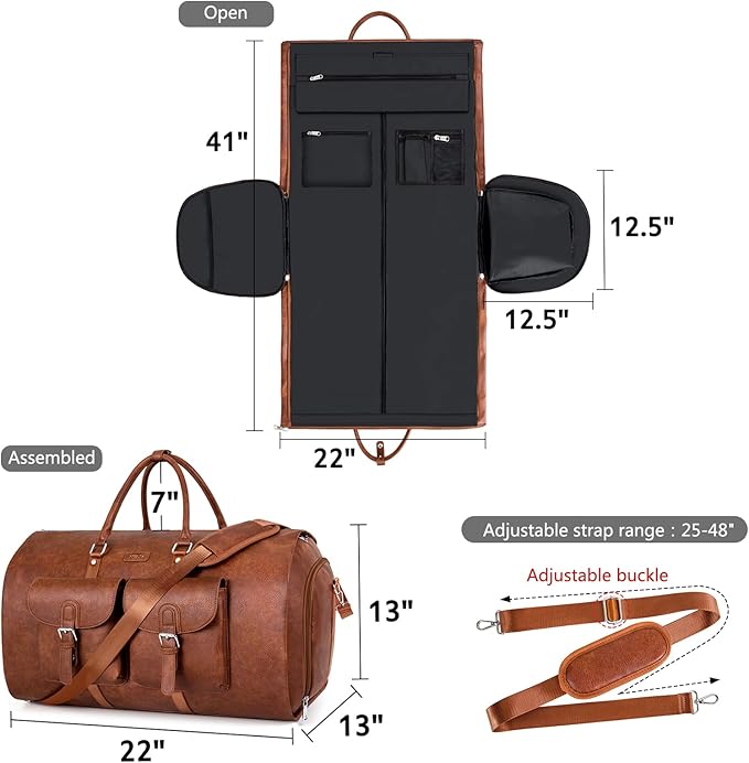 Garment Bag for Travel, Convertible Carry on Garment Duffel Bag for Men 3Pcs Weekender Bag 2 in 1 Hanging Suitcase Suit Bag