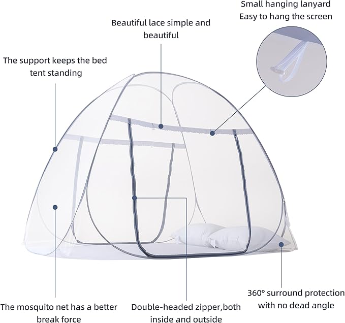 lazyzzz Pop-Up Mosquito Net Tent for Bed,Portable Folding Design Outdoor Camping Tent with Net Bottom for Baby Adults, Easy to Install and Wash for Queen Size Bed 79 x 59 x 59 inch