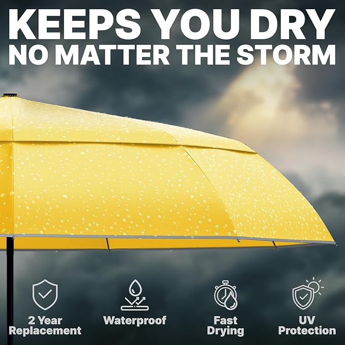 Royal Walk Windproof Folding Travel Umbrella Compact and Strong Luxurious Real Wood Handle Automatic Open Close Vented Double Canopy for Men and Women