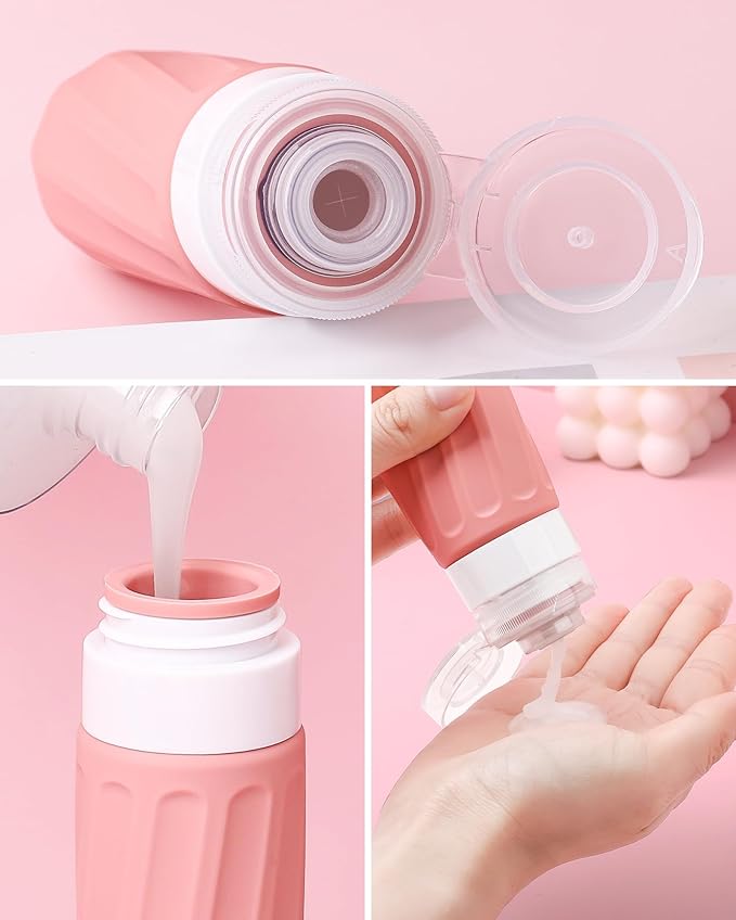 Travel Bottles for Toiletries 8 Pack, Travel Size Toiletries, Tsa Approved Travel Size Containers 3oz, with Travel Essentials Clear Bag, Leak Proof Silicone Squeezable Creams Jars