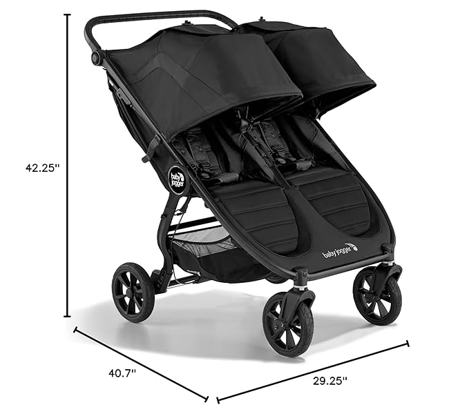 Baby Jogger City Mini GT2 All-Terrain Double Stroller Jet Black Perfect for Newborn and Toddler Compatible with Britax Cybex Graco and Maxi Cosi Infant Car Seats