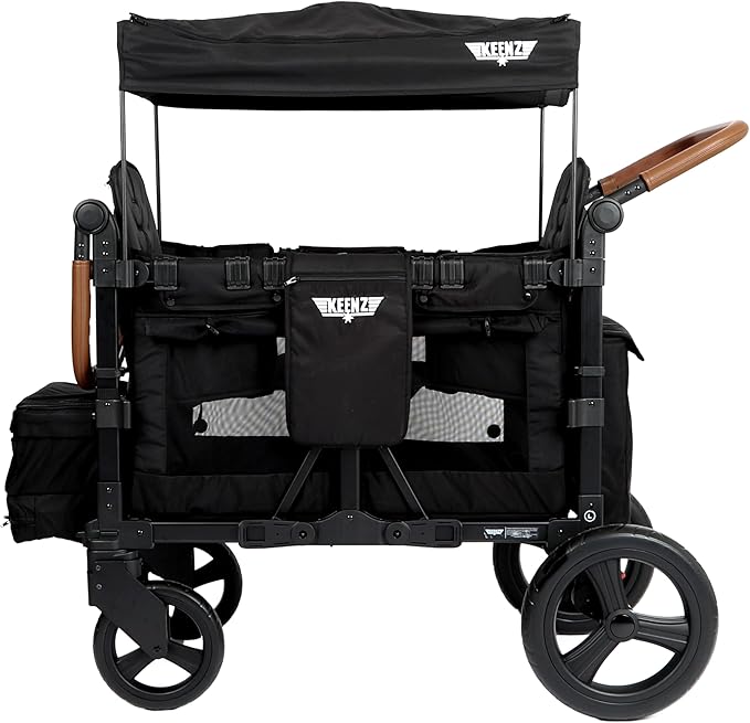 Keenz VYOO Stroller Wagon with Canopy - Foldable Design for Easy Storage, 5 Seating Positions for Kids, Enhanced Child Safety, All-Terrain Mobility, 2-Passengers, Black