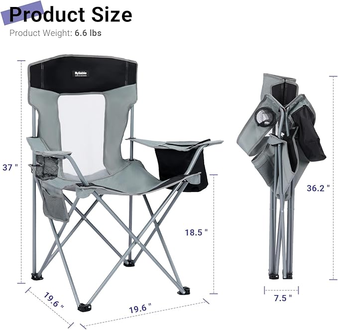 Camping Folding Chair Outdoor Lawn Portable Lightweight Camp Folding Chairs for Adult Outside with Cup Holder, Cooler Pouch & Side Pocket for Camping, Beach, Fishing, Sports or Tailgating Events