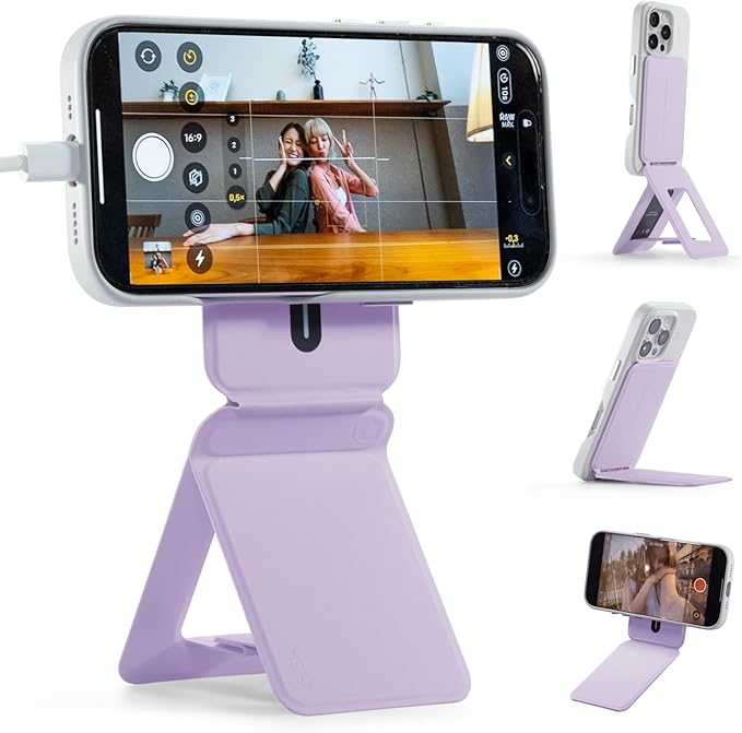 MOFT Phone Tripod Stand Selfie Stick for iPhone, Multi-Angles iPhone Stand, Lightweight & Portable Phone Holder, Strong Magnets, MOVAS Vegan Leather, Travel Essentials, Peony (Without Card Slot)