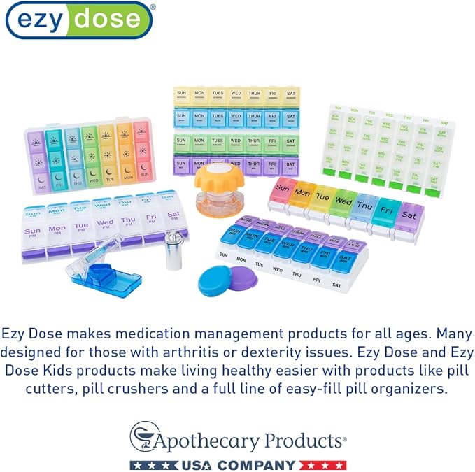 EZY DOSE Slide Pill Organizer, Stylish Medication Storage Case with Durable BPA-Free Plastic with Aluminum Exterior, Large 7-Day Weekly Compartments, Tablets, Vitamins, Compact, 9-Inch, Black
