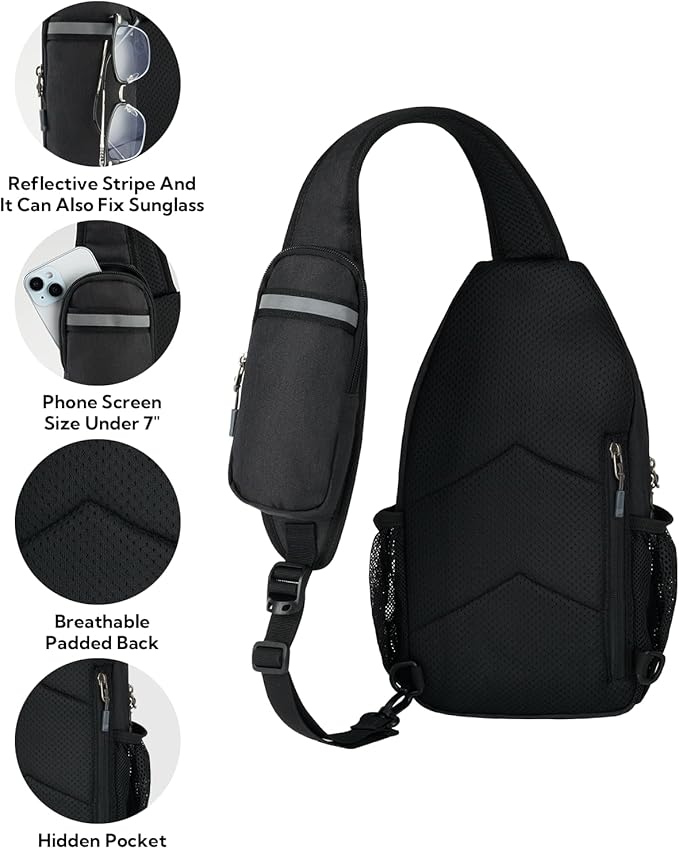 WATERFLY Crossbody Sling Backpack Sling Bag Travel Hiking Chest Bag Daypack