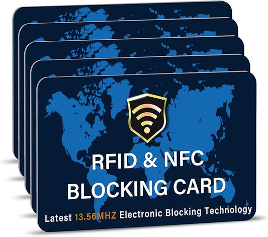 SaiTech IT 5 Pack RFID Blocking Card NFC Contactless Debit/Credit Card ATM Passport Protector ideal for Men & women slim with World map design perfectly fit in wallet - Blue