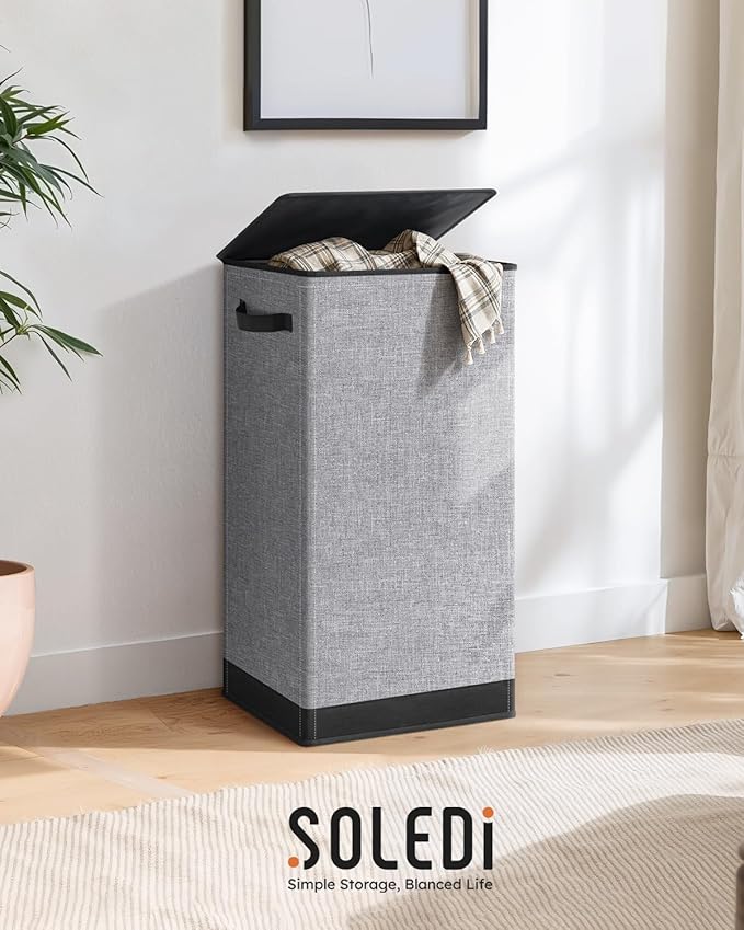 SOLEDI Laundry Hamper with Lid 100L Large & Tall Collapsible Laundry Basket, Clothes Hamper with Bag Removable Easy to Carry, Dirty Hampers for Bedroom, Bathroom, Dorm, College, Grey