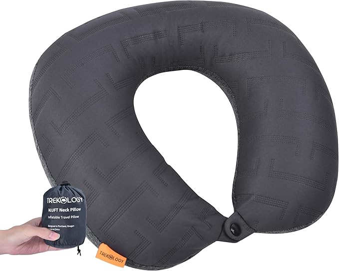 TREKOLOGY Inflatable Neck Pillow for Traveling - Inflatable Travel Pillow for Airplanes - Neck Air Pillow, Blow Up Travel Pillows for Neck Support
