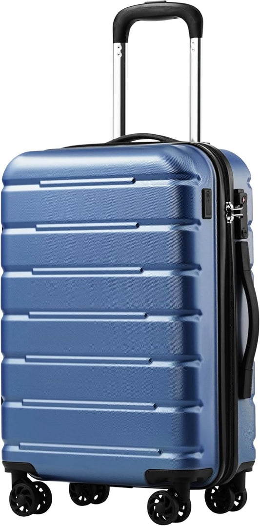 Coolife Luggage Suitcase Carry-on Spinner TSA Lock USB Port Expandable (only 28’’) Lightweight Hardside Luggage (Ice Blue, S(20in_carry on))