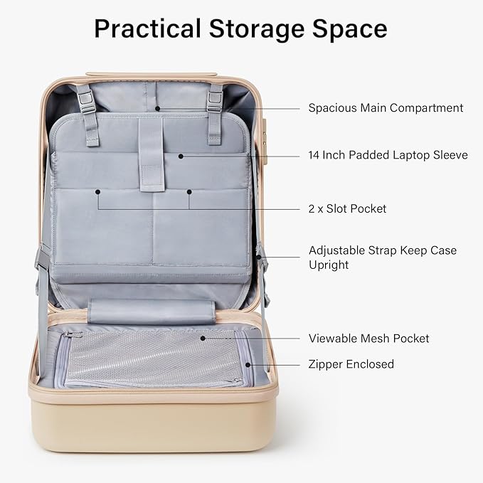 Hanke 16 Inch Underseat Carry On Luggage with Wheels Hard Shell Mini Small Suitcases Carry On Bag for Airline Approved TSA Luggage Lightweight Travel Suitcase(Cuba Sand)