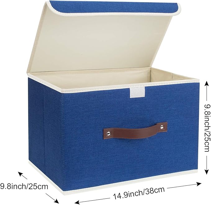 TYEERS Foldable Storage Boxes with Lids 5 Pack Fabric Storage Bins with Lids, Closet Organizers for Clothes Storage, Room Organization, Office Storage, Toys - Classic Blue