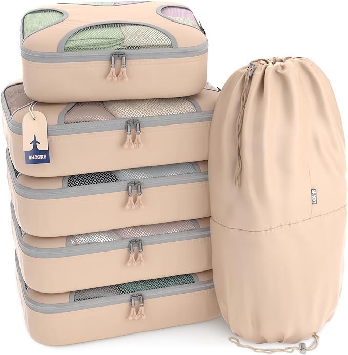 Shacke 6 Set Packing Cubes for Travel - Compression Packing Bags/Travel Organizer - Luggage Organizer Bags for Traveling - Travel Essentials for Women - Cruise Must Haves Packing List
