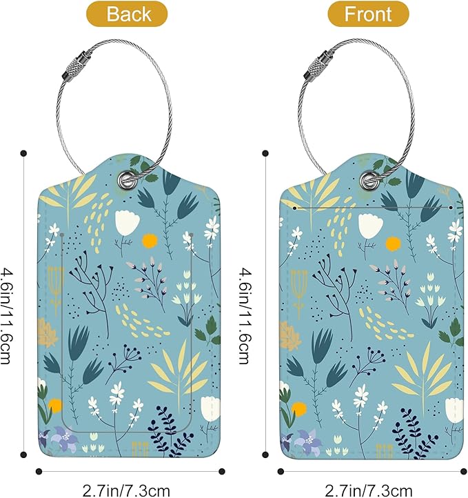 2Pack Luggage Tags for Suitcases, Cute Unique Pu Leather Cruise Luggage Tag with Privacy Cover ID Label Address Card and Metal Ring Suitable for Women Men Kids Girls Travel Bag Tag Blue Floral Print