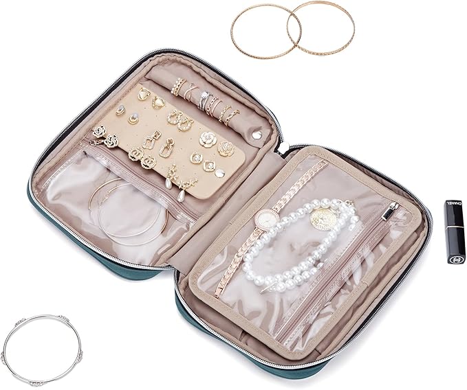 BELALIFE Travel Jewelry Organizer, Portable Jewelry Storage Case for Earrings, Rings, Necklaces, Bracelets, Lake-Blue