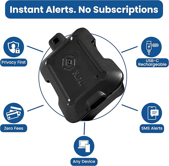 Kini SafeAlert WiFi Motion Sensor Alarm | Real-Time SMS Notification | Wireless Motion Detector for Safes, Cabinets, Home, Apartments, Office | Easy Install, No Subscription, Rechargeable Battery