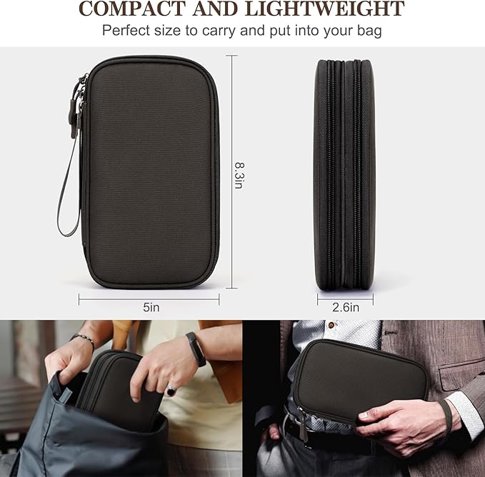 FYY Electronic Organizer, Travel Cable Organizer Bag Pouch Electronic Accessories Carry Case Portable Waterproof Double Layers Storage Bag for Cable, Charger, Phone, Earphone, Medium Size- Coffee