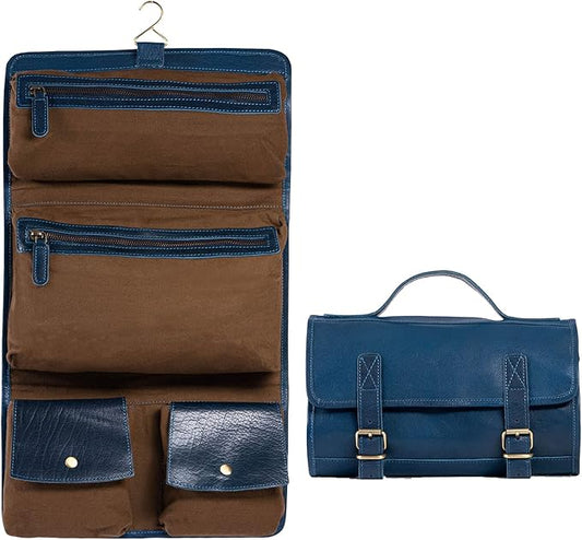 KomalC Premium Buffalo Leather Hanging Toiletry Bag Travel Dopp Kit