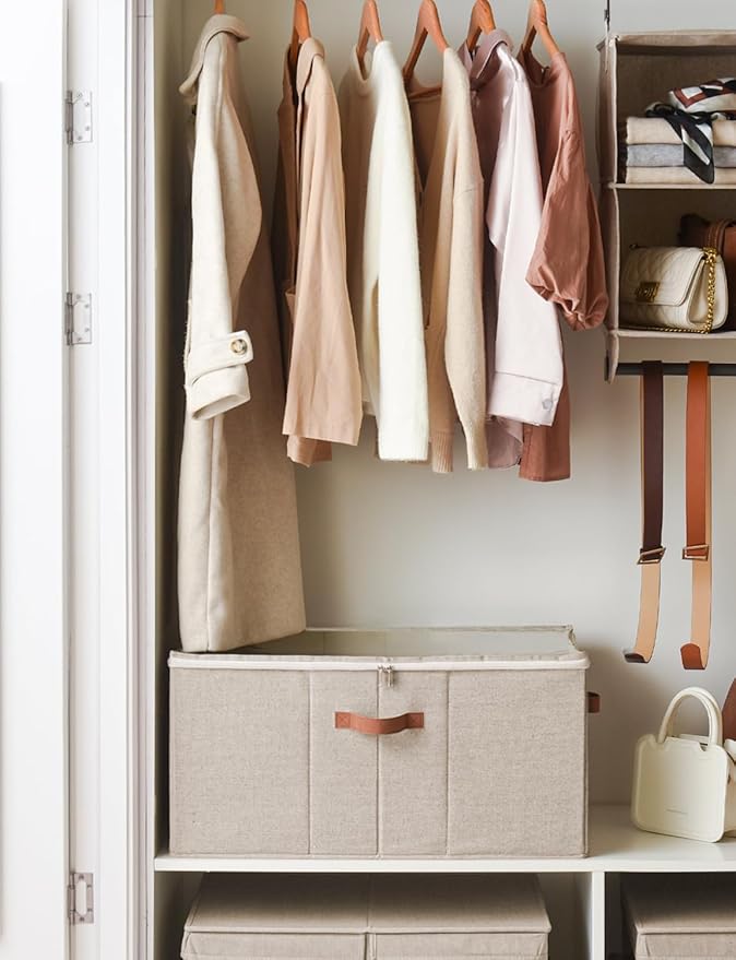 StorageWorks Shoe Organizer for Closet, Fits up to 24 Pairs, Shoe Cubby Storage Containers with Adjustable Dividers and Clear Cover, Mixing of Brown & Beige