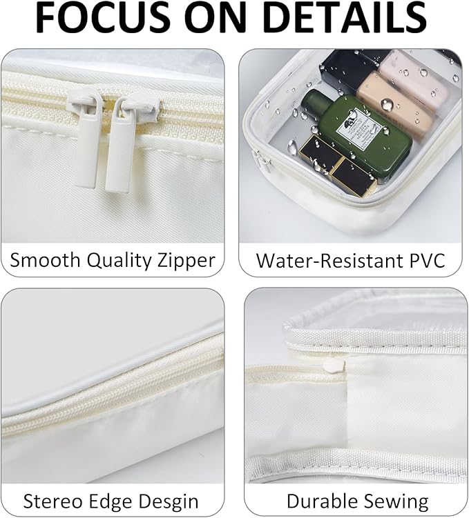 Moyad TSA Approved Clear Toiletry Bag, 2 Pack Quart Size 3-1-1 Liquids Pouch for Travel, Transparent Makeup & Cosmetic Organizer for Women Men, Beige