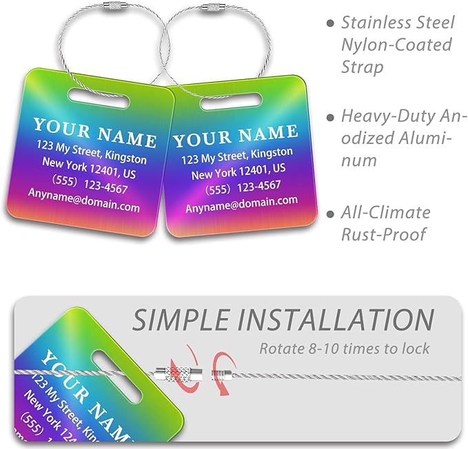 Personalized Luggage Tags for Suitcases (2/4/6/8 Pack) - Custom Engraved Metal Travel Tag, Customizable Pattern/Name/Text for Bags Backpacks Suitcases
