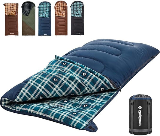 KingCamp Sleeping Bag for Adults, Cold Weather & Warm XL Big and Tall Flannel Sleeping Bags with Compression Sack Portable Waterproof Essentials Gear Accessories for Outdoor Camping