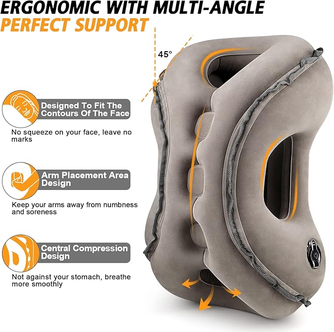 Inflatable Travel Pillow,Multifunction Travel Neck Pillow for Airplane to Avoid Neck and Shoulder Pain,Support Head,Neck,Used for Sleeping Rest, Airplane and Home Use,with Eye Mask, Earplugs,Gray