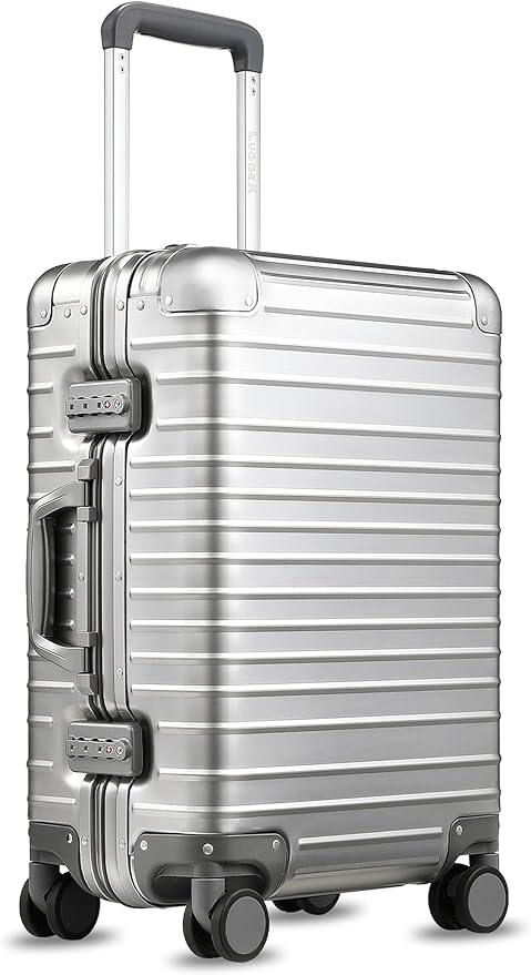 LUGGEX All Aluminum Carry On Luggage with Wheels - Zipperless Hardshell Suitcase with TSA Lock (Silver, 20 Inch)