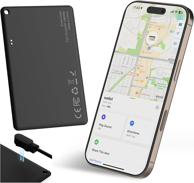 Wallet Tracker Card for Find My (iOS Only), Slim Wallet Finder, Smart Bluetooth Tracker Tag, Tracking Device Item Locator for Wallets Kids Keys Luggage Passport Backpacks Laptop and More