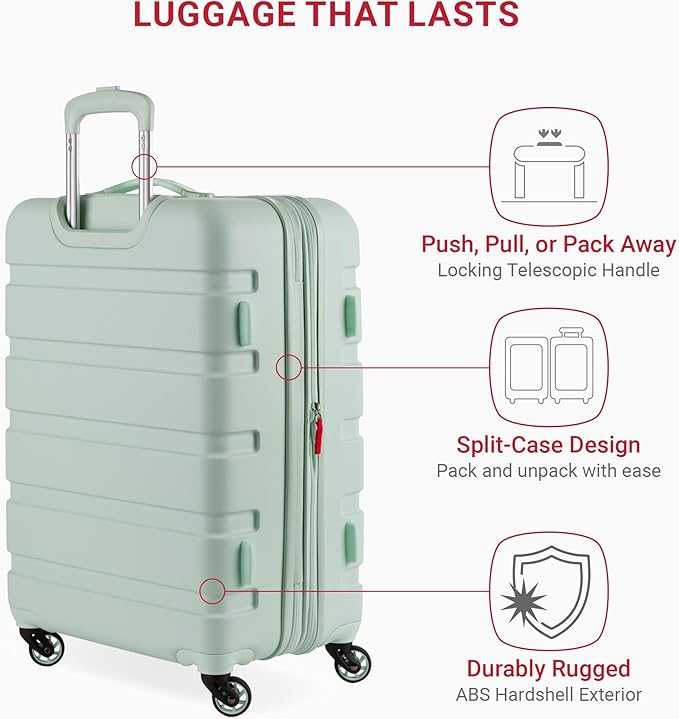 SwissGear 7366 Hardside Expandable Luggage with Spinner Wheels, Clearly Aqua, Checked-Medium 23-Inch