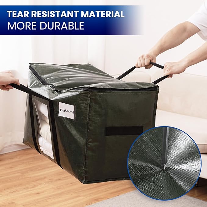 TAILI 12 Pack Green Extra Large Storage Bags, Heavy Duty Totes with Visible Window, Wrap Around Handles, Perfect for Moving and Storage