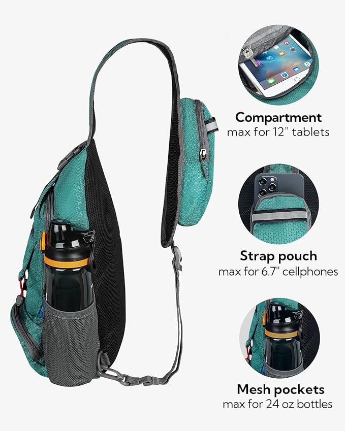 WATERFLY Packable Small Crossbody Sling Backpack Shoulder Chest Bag Daypack for Hiking Traveling