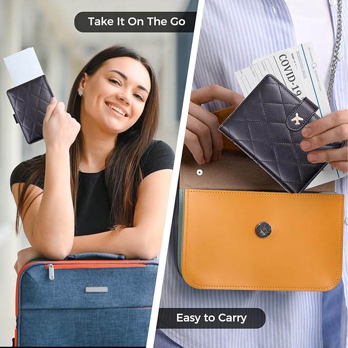 Melsbrinna Premium Leather Passport Holder Covers Case, Waterproof Rfid Blocking Travel Wallet Passport Holder with Pen Holder, Cute Passport Book for Women/Men