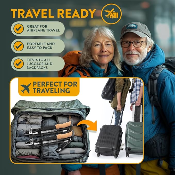 Premium Foldable Hiking Poles by USA Brand - Adjustable, Lightweight Trekking Poles Made of Aircraft Aluminum, Metal Flip Locks & Comfortable Real Cork and EVA Foam Grips